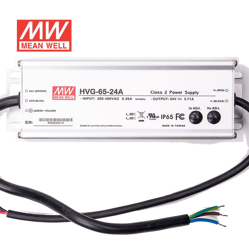 明纬24V LED电源65W HVG-65-24A 2.71A可调+24V恒压防水5年质保