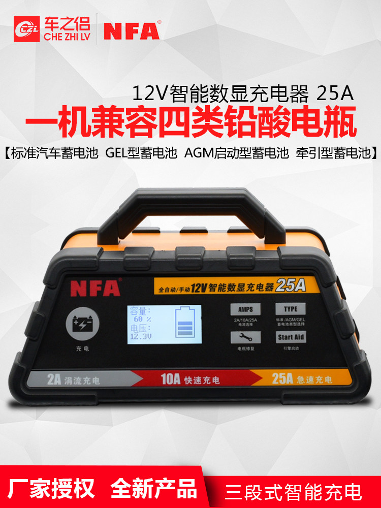 Nfa新福克斯12V汽车电池充电器高功率25A电池充电器6615N