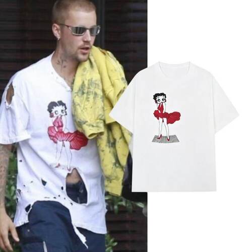 Justin Bieber比伯同款贝蒂娃娃梦露印花纯棉男女短袖T恤上衣服
