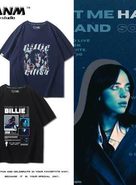 欧美碧梨Billie Eilish周边短袖T恤男女夏季纯棉复古街头潮流半袖