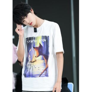 TF家族张桂源同款卡通印花短袖T恤男女同款纯棉宽松潮流休闲上衣