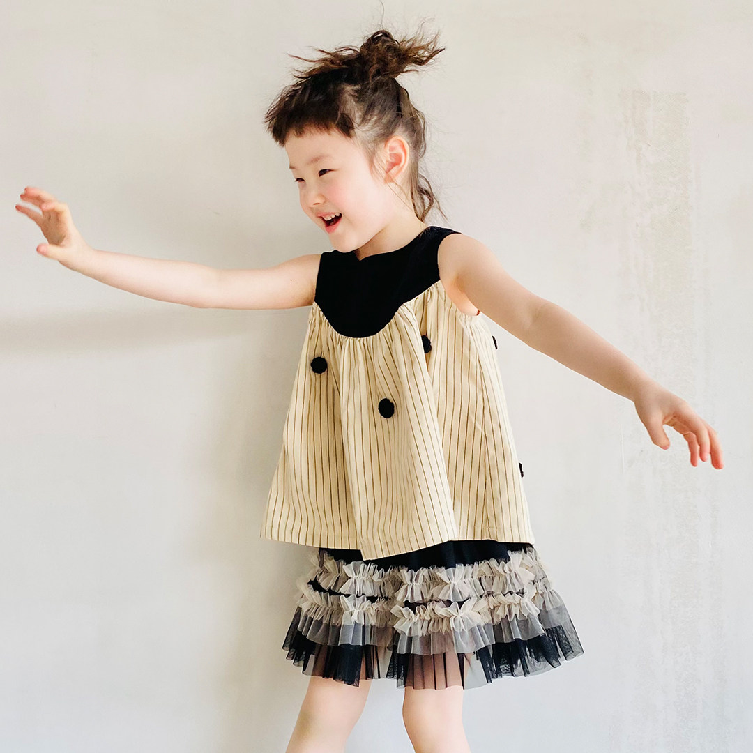 imakokoni kids原创童装纯棉平绒拼接球球背心夏可爱上衣22833