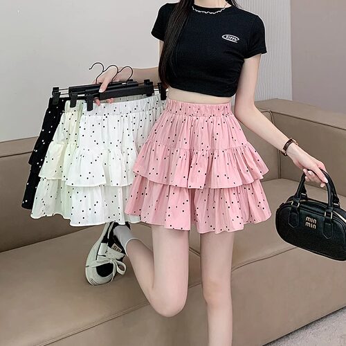 波点蓬蓬蛋糕短裙女2026新款夏季半身裙小个子高腰a字伞裙百褶裙