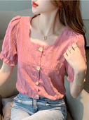 女士短袖 2026年新款 衬衫 夏季 女装 夏装 法式 别致上衣设计感衬衣