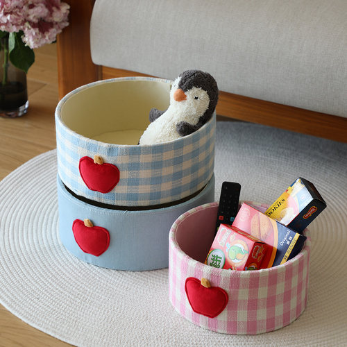 多巴胺苹果零食桌面收纳盒杂物护肤品收纳桶可爱自愈系收纳筒圆形