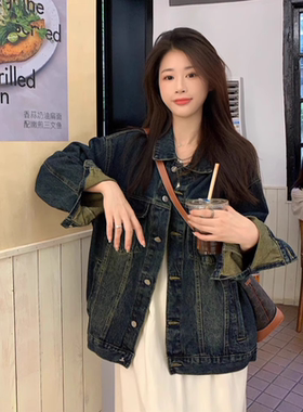 复古宽松夹克胖妹妹显瘦上衣潮