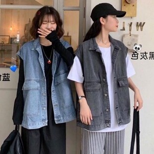 港味牛仔马甲女秋季新款韩版薄款学生宽松工装马夹外穿百搭春秋