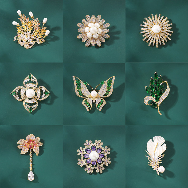 黄铜锆石胸针高档女奢华淡水珍珠秋冬大衣胸花西装外套固定别针潮,饰品/流行首饰/时尚饰品新,胸针,淘宝优惠券,粉丝福利购,淘宝优惠卷