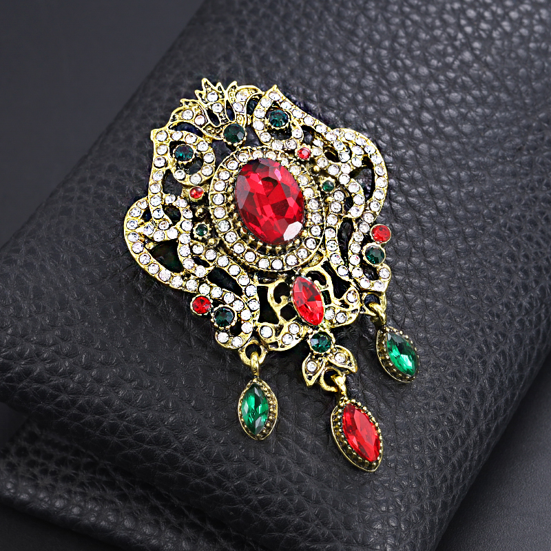 重工复古宫廷吊坠胸针满钻合金胸花服装固定防走光别针百搭配饰品