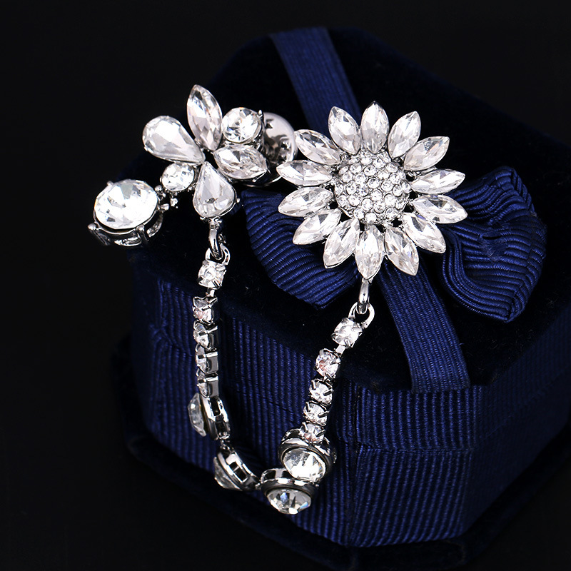 日韩太阳花水晶链条胸针女复古衣服别针帽子挂件外套时尚个性配饰