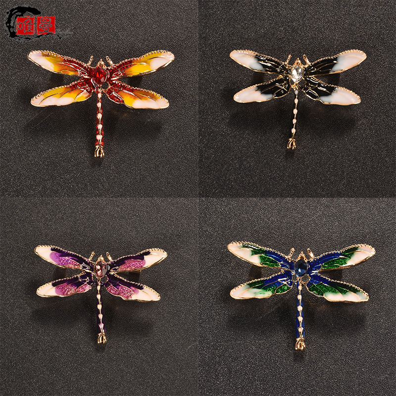 蜻蜓胸针卡通珐琅固定服装别针时尚昆虫小饰品毛衣胸花镶水钻扣针