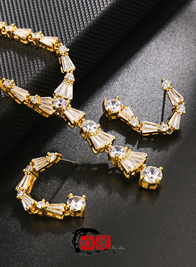 唯曼经典女锆石首饰套装项链耳环