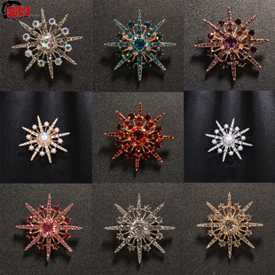 ins女领口防走光配饰时尚 八芒星胸针珍珠水钻固定别针个性 小胸花