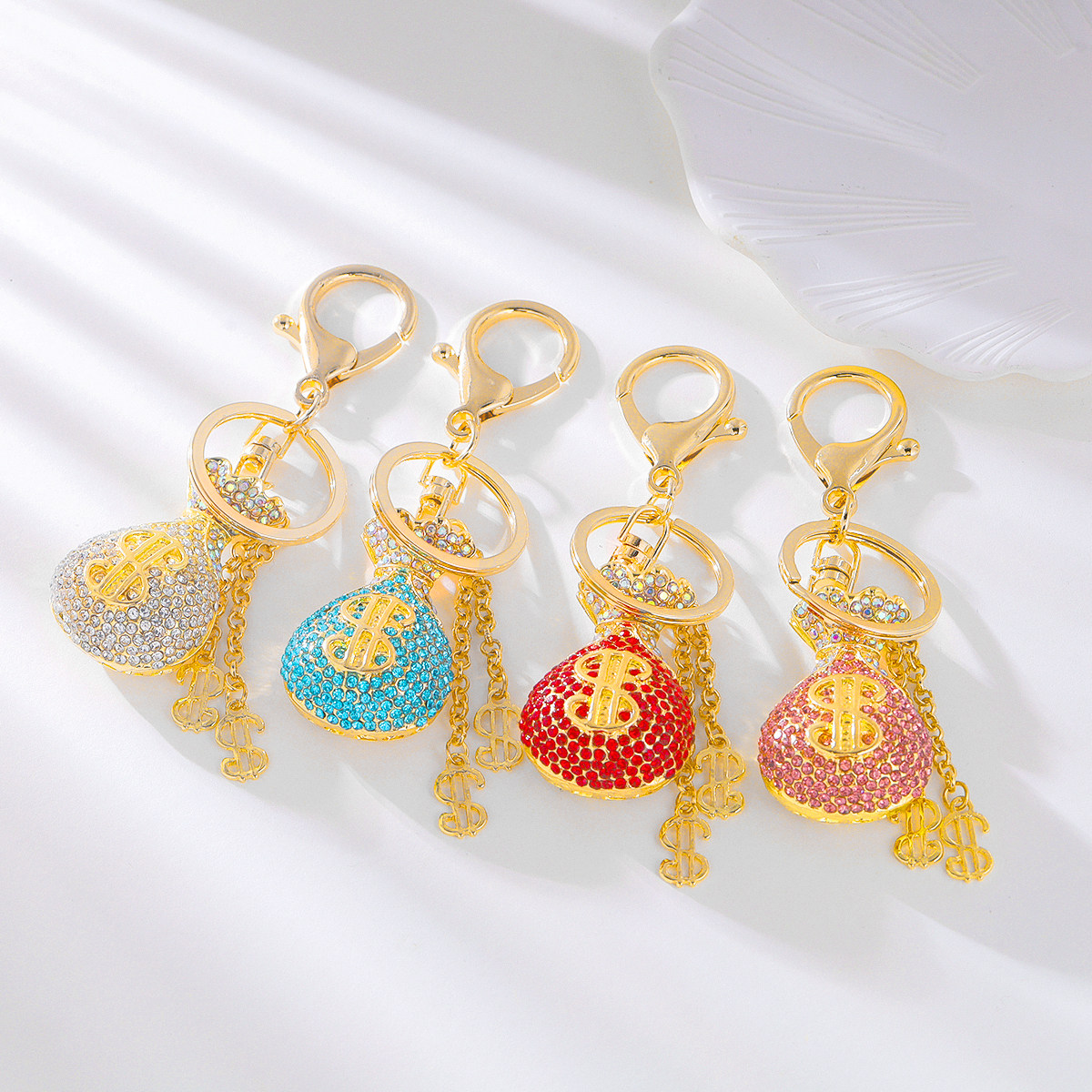 创意美元镶钻钱袋子钥匙扣小众设计时尚女士包包配饰精致百搭挂件
