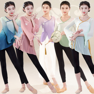 儿童古典舞纱衣练功服飘逸身韵女童中国舞演出服紫色舞蹈服九分裤