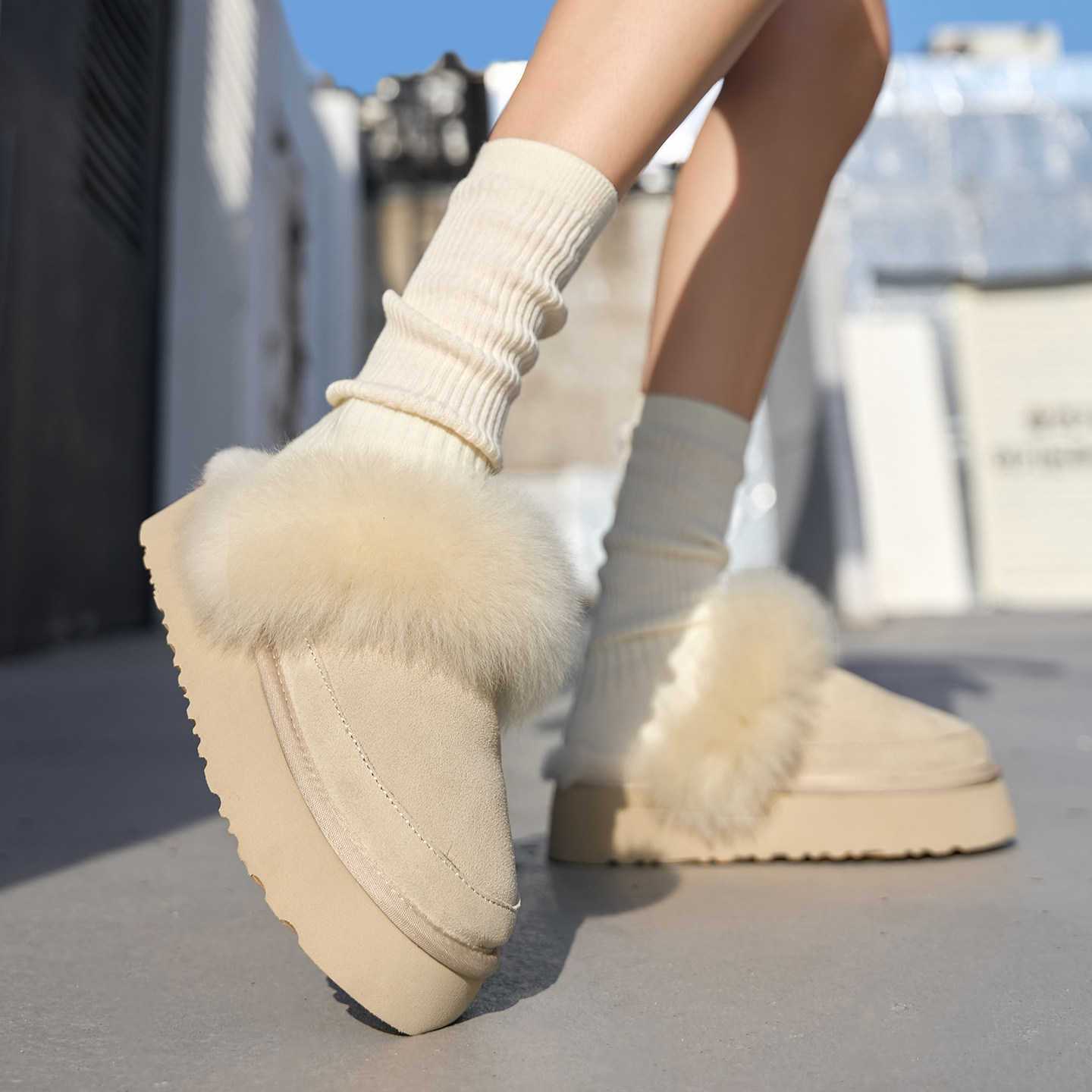 毛毛拖鞋女冬厚底外穿2025新款皮毛一体加绒棉拖鞋包头雪地靴半拖,女鞋,毛毛鞋,淘宝优惠券,粉丝福利购,淘宝优惠卷