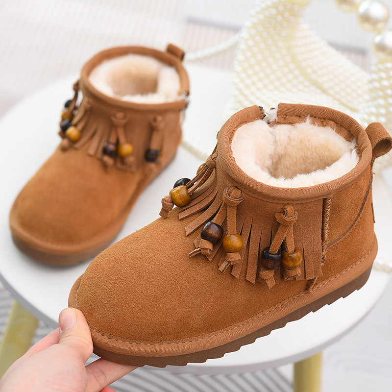 冬季女童真皮雪地靴儿童加绒棉靴