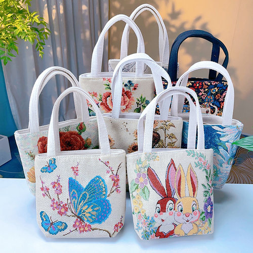 帆布金丝刺绣迷你小手提包