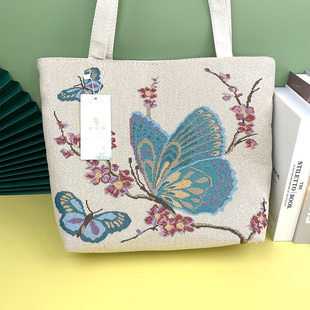 女包新款 帆布包女雙面提花刺繡單肩包休閑時(shí)尚 拉鏈包學(xué)生手提包