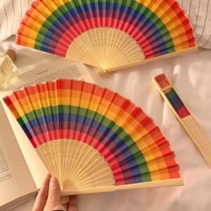 高颜值彩虹折叠小竹扇夏