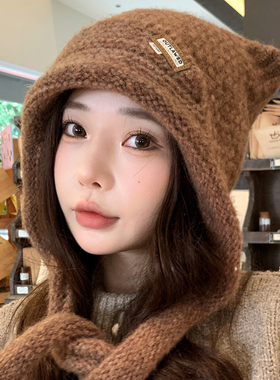 可爱猫耳朵针织毛线帽女冬