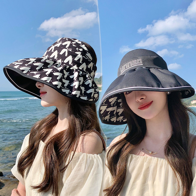 新款双面可戴空顶帽女夏天出游防紫外线可折叠防晒帽子遮阳太阳帽