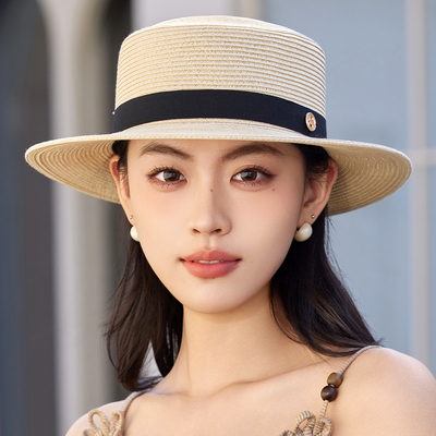平顶气质草帽女夏季遮阳礼帽