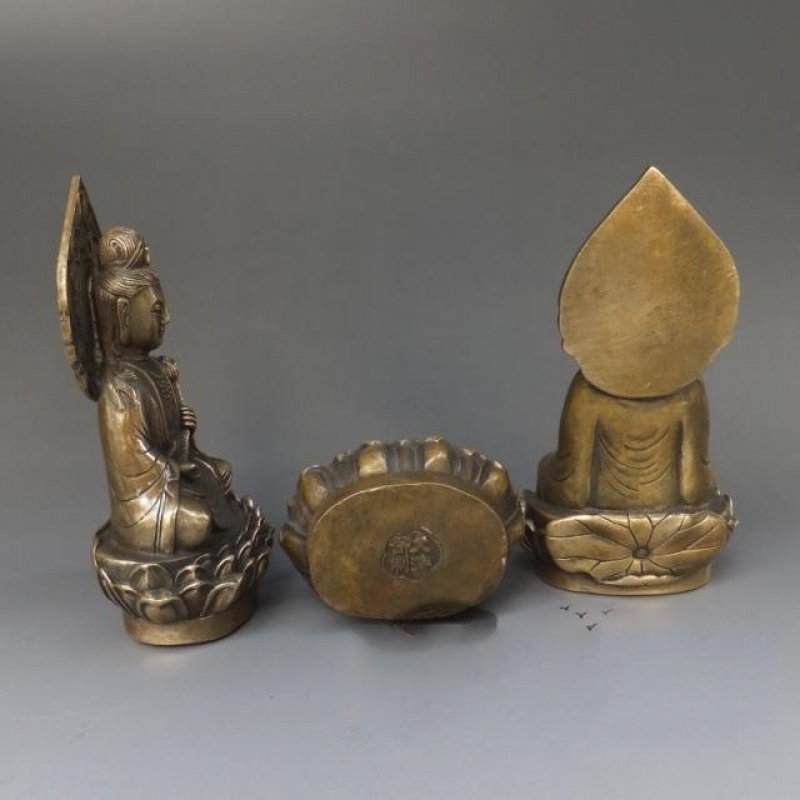 抖音新款开光纯铜西方三圣佛像摆件如来佛 观音 大势至菩萨祈福保