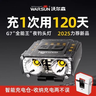 沃尔森G7头灯钓鱼专用夜钓感应帽夹灯强光超亮充电超长续航头戴式