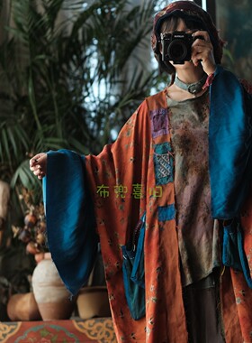 定制款不退换复古文艺宽松手工贴布拼接外披小衫2254重缎香云纱桔