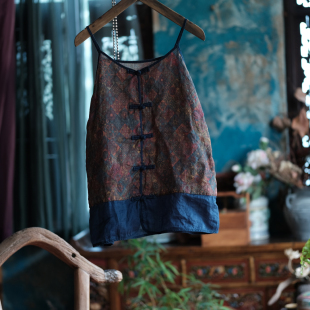 百搭舒适麻料宽松盘扣相色吊带2207西窗