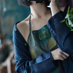 新款 拼布文艺复古纯麻百搭肚兜2190绿拼