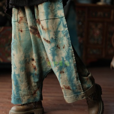 复古文艺磨毛加厚针织裤吊档休闲2361植物染驼兰调