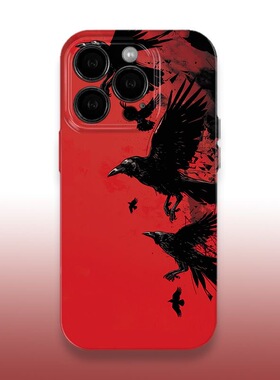 猩红渡鸦手机壳欧美ins风创意红色菲林亮面硬壳适用苹果15红米k70荣耀90华为MATE60P防摔IQOONEO8一加ace3pro