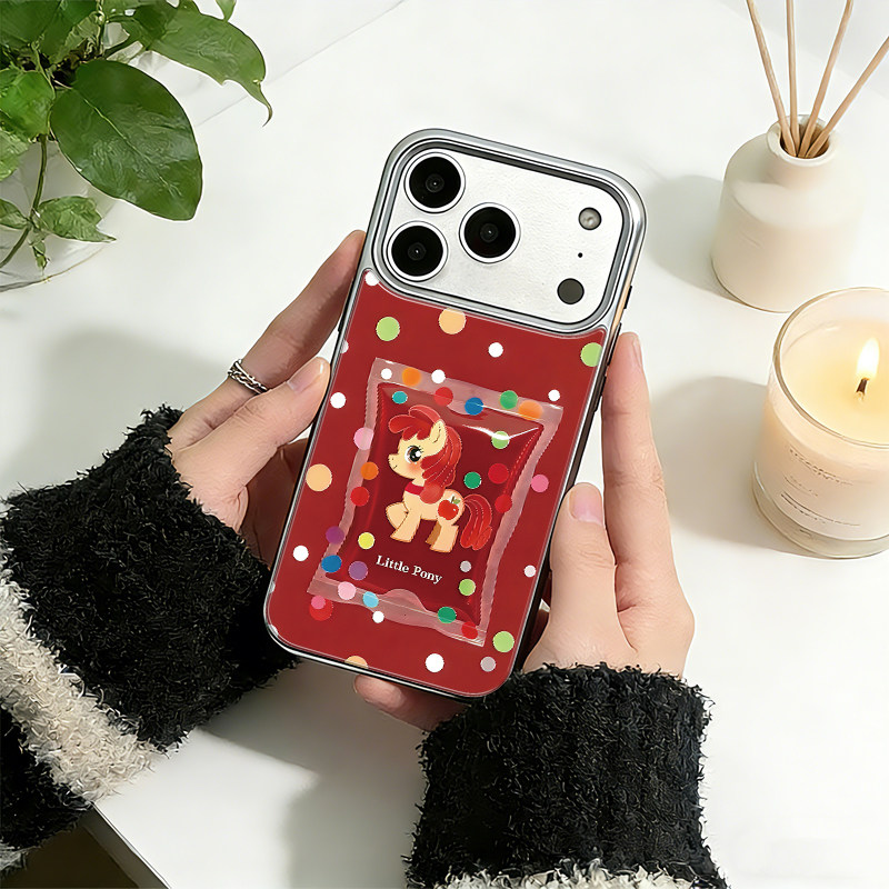 新年红彩色波点小马滴胶手机壳适用苹果17promax简约16promax小米17pro防摔大孔华为mate70pro+软壳爆款
