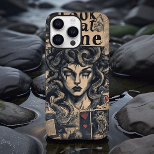 复古美杜莎蛇女欧美创意菲林手机壳亮面适用苹果16promax红米k70荣耀90华为MATE60PRO防摔IQOONEO9硬壳pura70