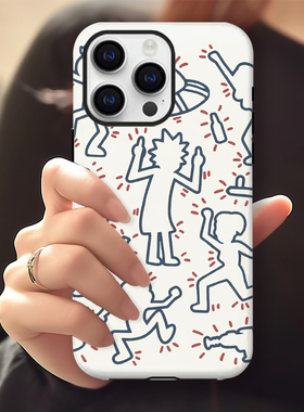 简约线条瑞克与莫蒂手机壳适用苹果16pro华为vivo红米OPPOp80proX苹果16promax荣耀华为vivo红米oppo