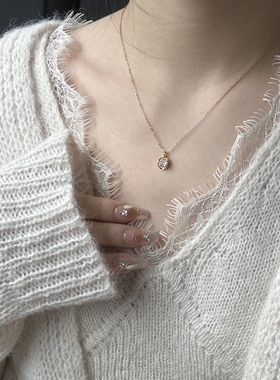 S925纯银材质半包立体设计感闪闪单锆2024年新款高级感项链