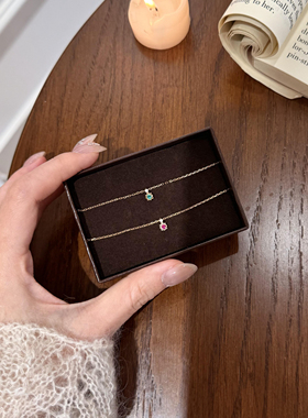 S925纯银轻奢培育祖母绿/红宝石锁骨链镀金女款精工高级感项链