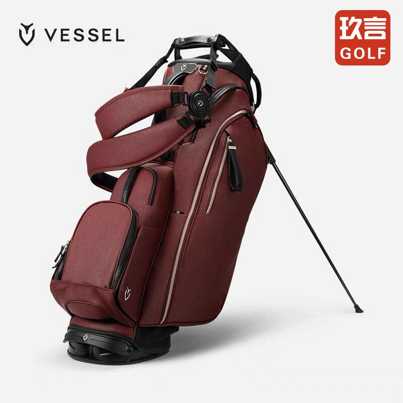 VESSEL高尔夫球包PlayerVpro支架包酒红色大容量golfbag男9寸7格