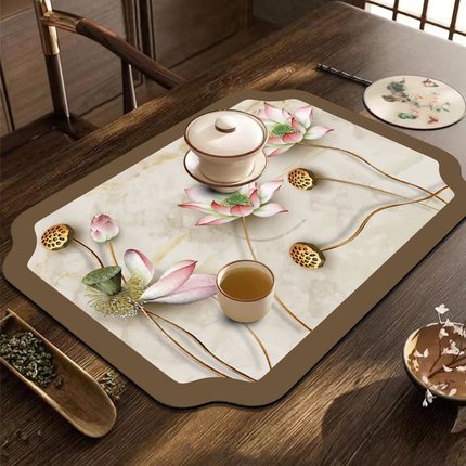 中式风国风茶席茶台吸水垫硅藻泥隔热垫茶杯垫茶桌软垫茶具沥水垫