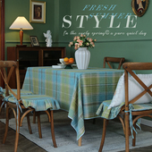 春夏桌垫清新绿格子桌布家用长方形复古茶几布餐桌布布艺台布定制