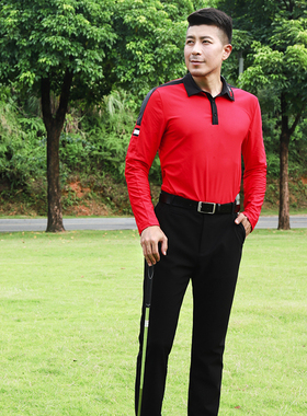春秋ZG6打高尔夫球服男装亲子装休闲运动套装红色长袖T黑色长裤
