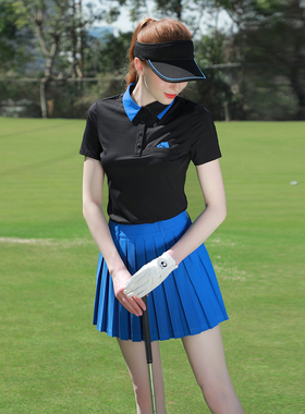 夏ZG-6高尔夫女装球服装女运动短袖速干黑色T恤网球服女百褶裙裤