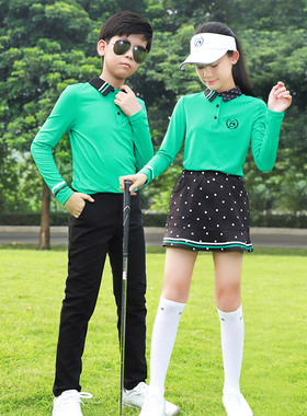 ZG6高尔夫服装女童装球服套装绿色儿童长袖翻领网球裙防走光短裙