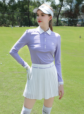 ZG6高尔夫女装球服装女运动套装紫色长袖T恤速干上衣白色网球裙女