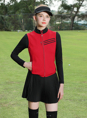 秋冬ZG-6高尔夫女装球服装女士运动背心大红立领马甲黑色百褶裙子