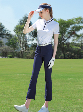 ZG6高尔夫女装球服装女士运动球裤白色短袖T恤宝蓝九分裤喇叭裤子