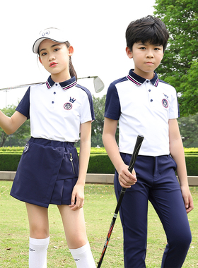 夏季ZG6新品高尔夫童装男女童运动球服白色翻领T恤裤裙亲子装长裤