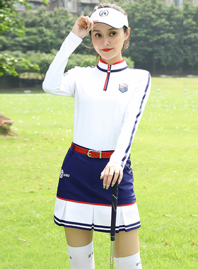 春夏季ZG6高尔夫服装女衣服套装女网球服显瘦长袖上衣宝蓝色裤裙